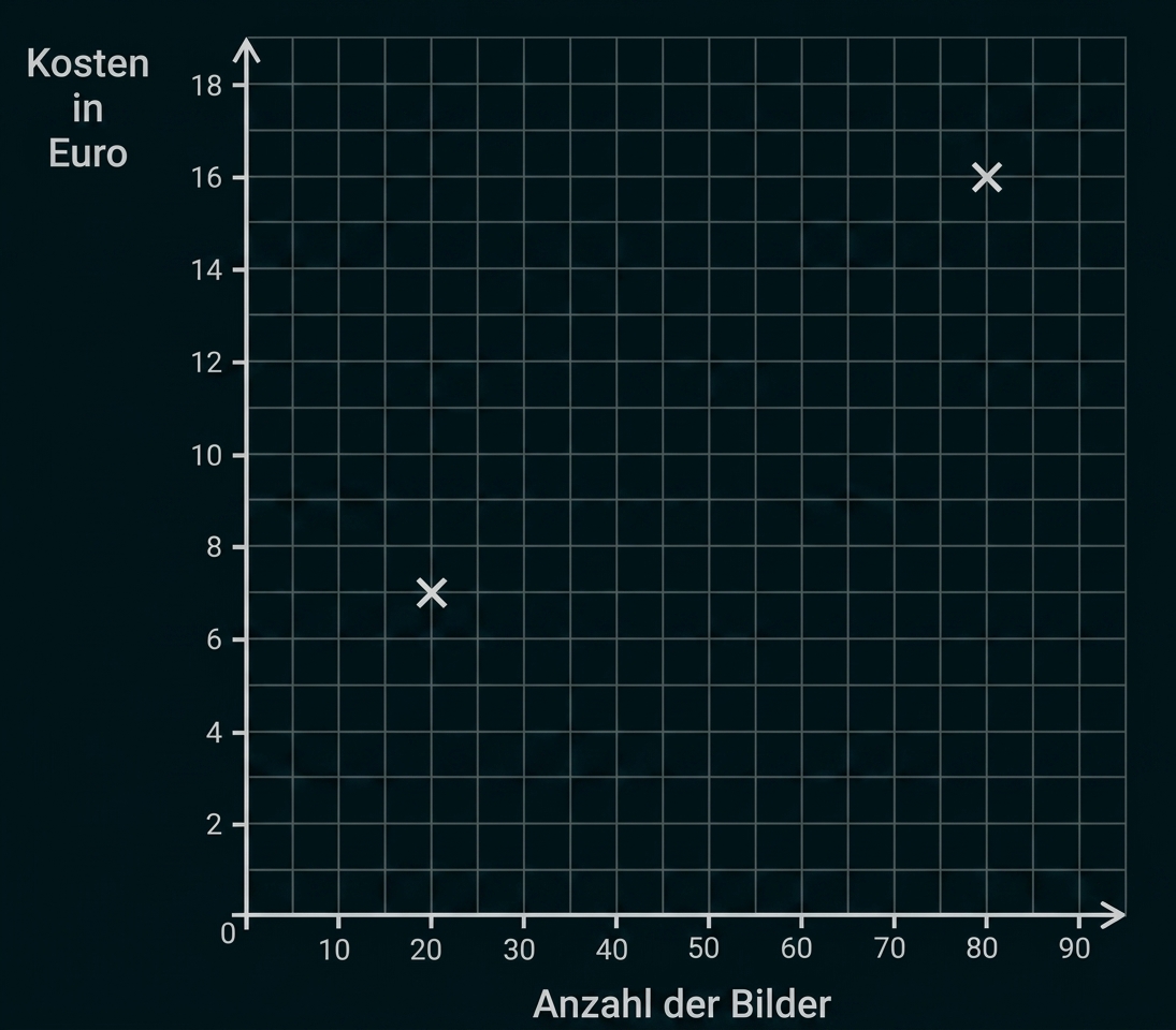 Streudiagramm mit Kosten in Euro und Anzahl der Bilder.
